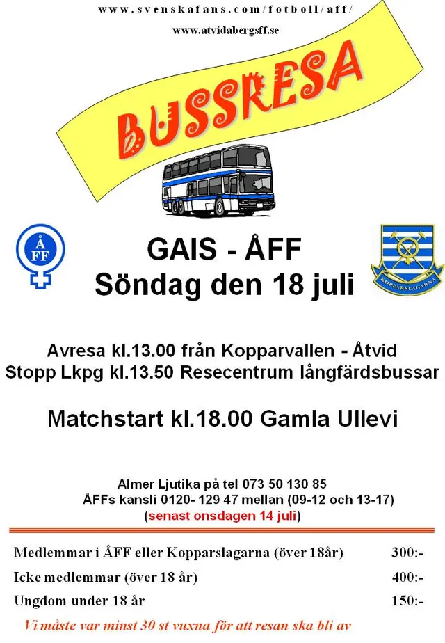 Bussresa till borta matchen mot GAIS