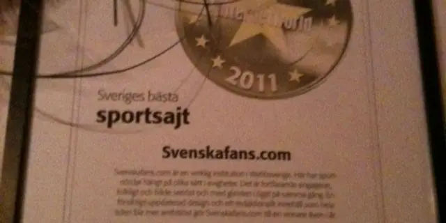 SvenskaFans utsedd till Sveriges bästa sportsajt 2011