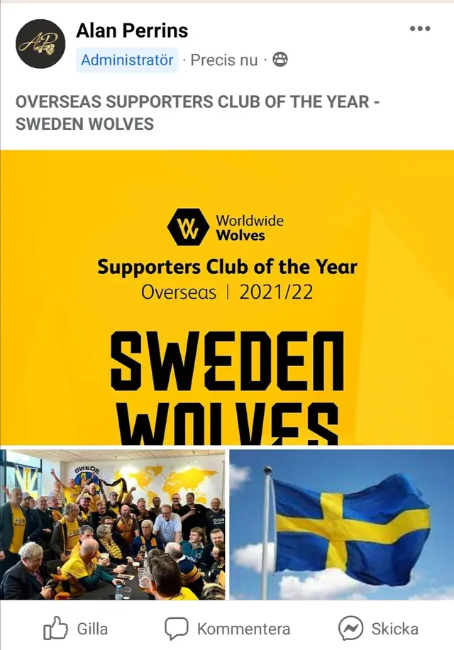 SwedeWolves valda till Overseas Supporters Club of the Year 2021/22