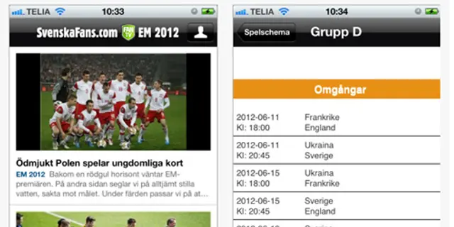 Följ EM i din iPhone och Android-telefon
