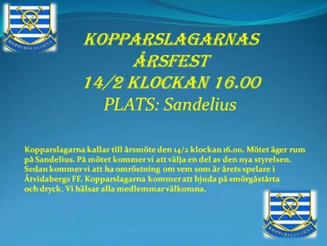 Kopparslagarna kallar till årsmöte